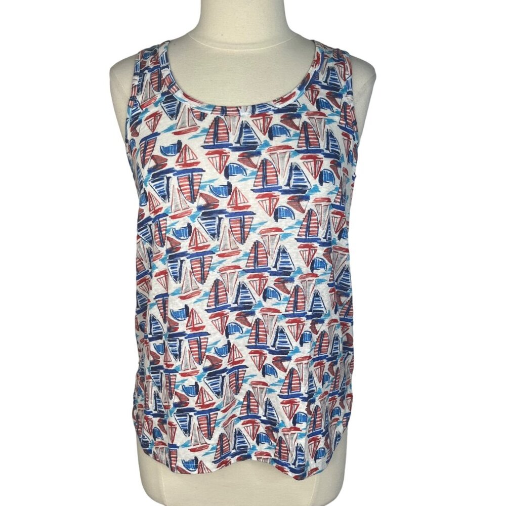 Willi Smith Linen Tank Top Womens Small Red White Blue Sleeveless Patriotic
